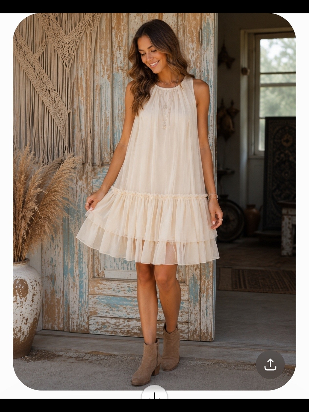 Amable By Mable Cream Sleeveless Tiered Ruffle Mini Dress. Boho Fairy Size L
